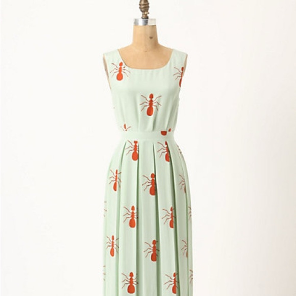 Anthropologie silk Maxi Dress with fire Ant Print